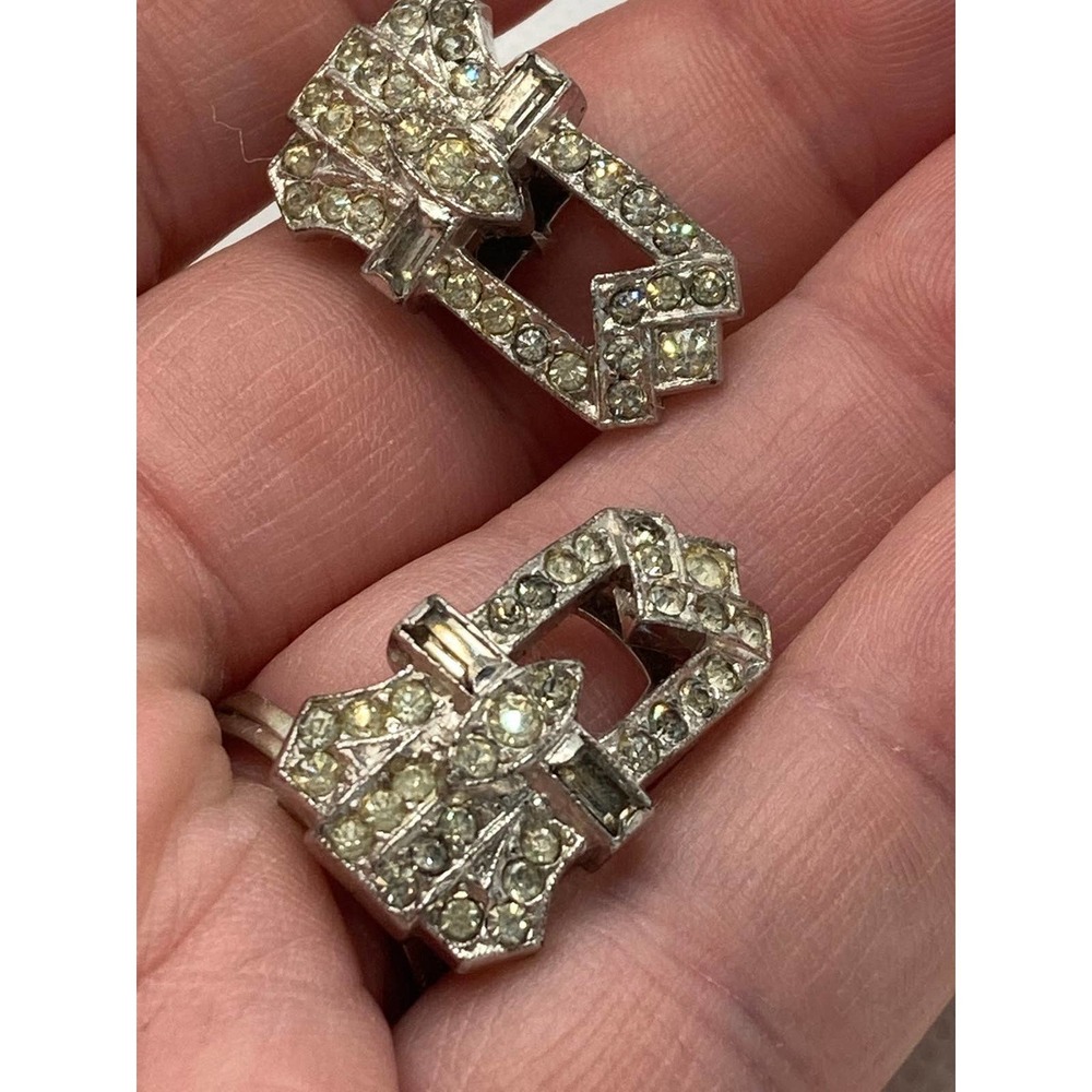 Vintage Silver Tone Art Deco Shoe Clips - Picture 2 of 4